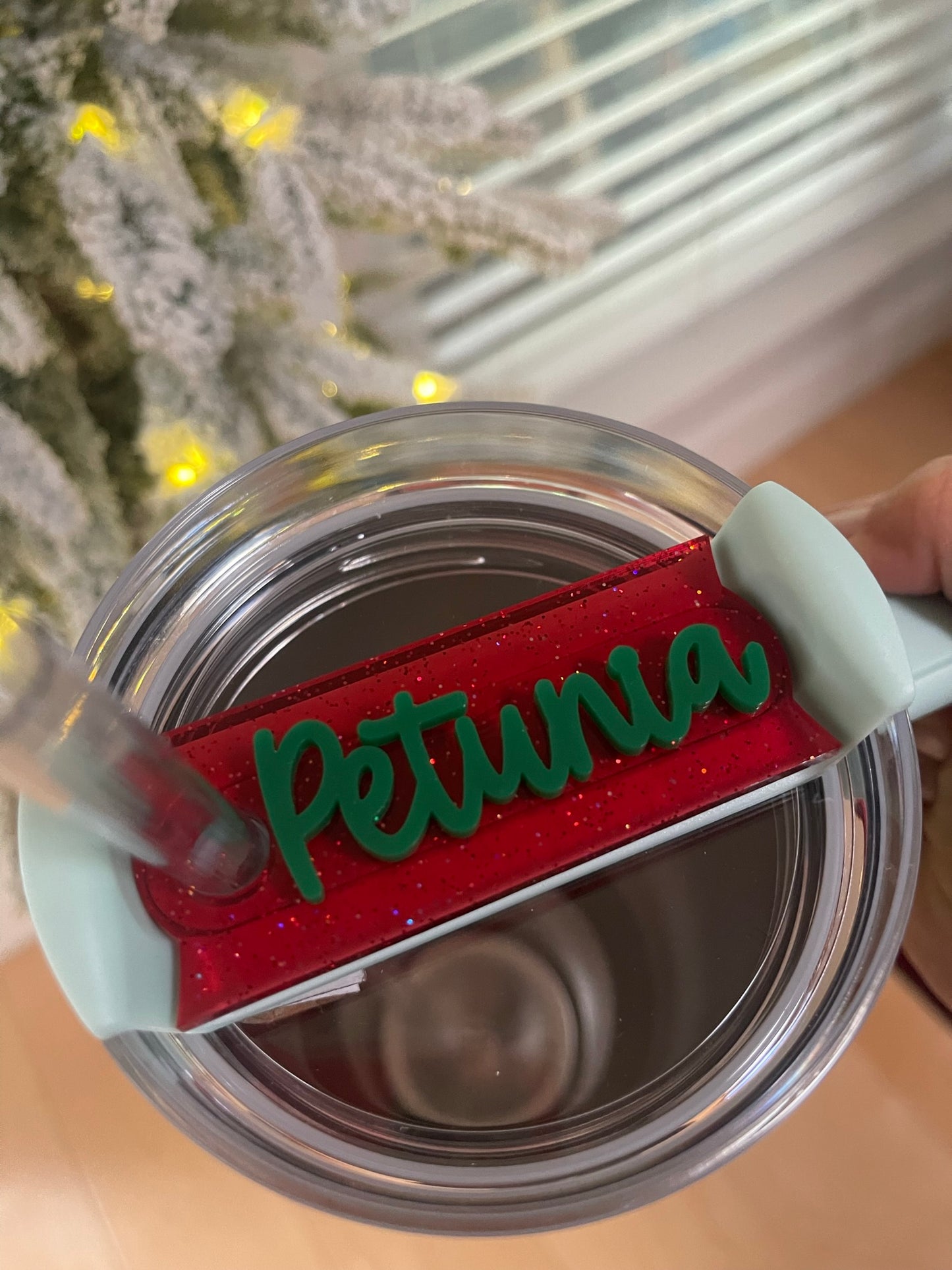 Personalized Red Glitter Cup Topper
