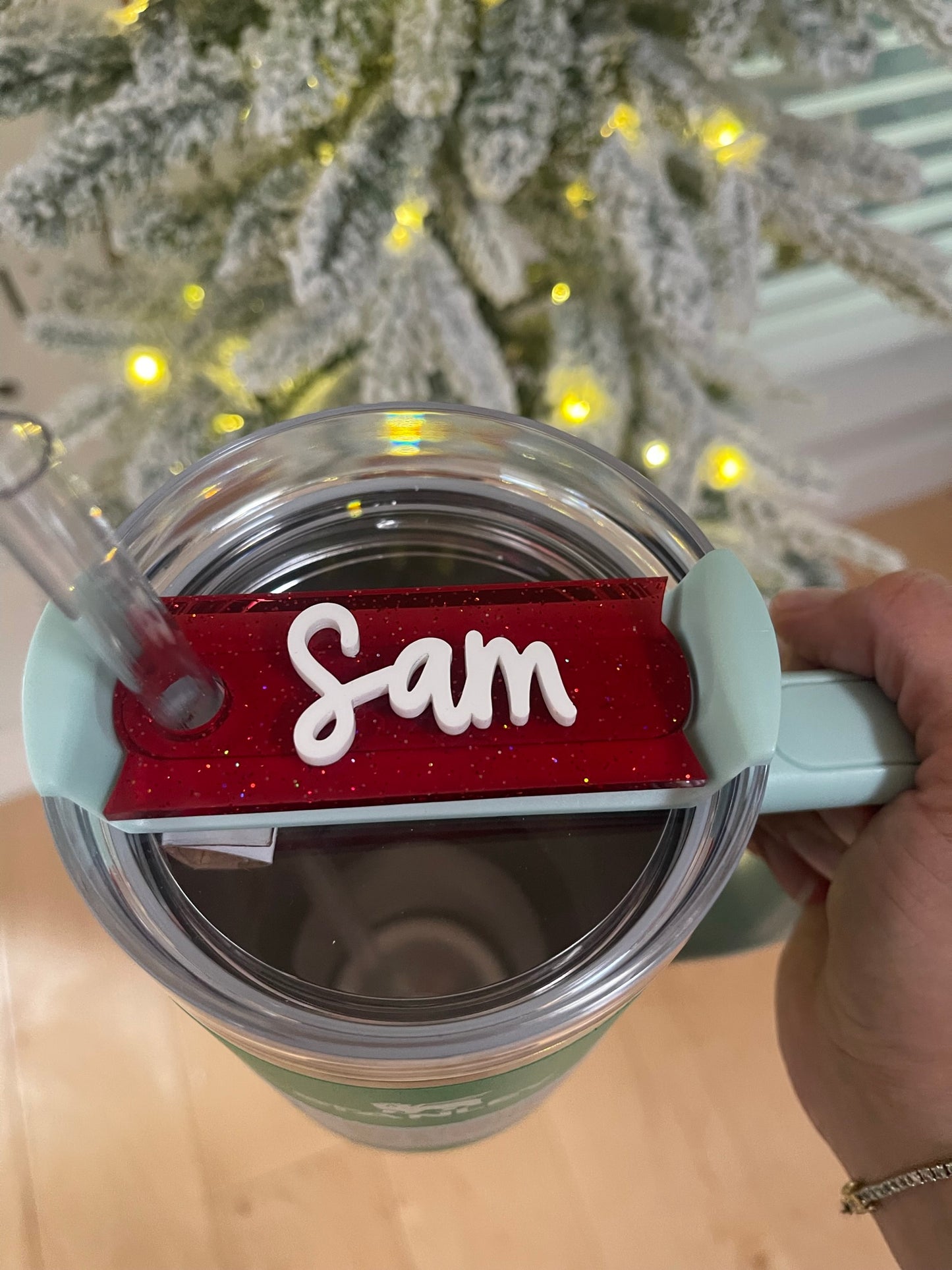 Personalized Red Glitter Cup Topper